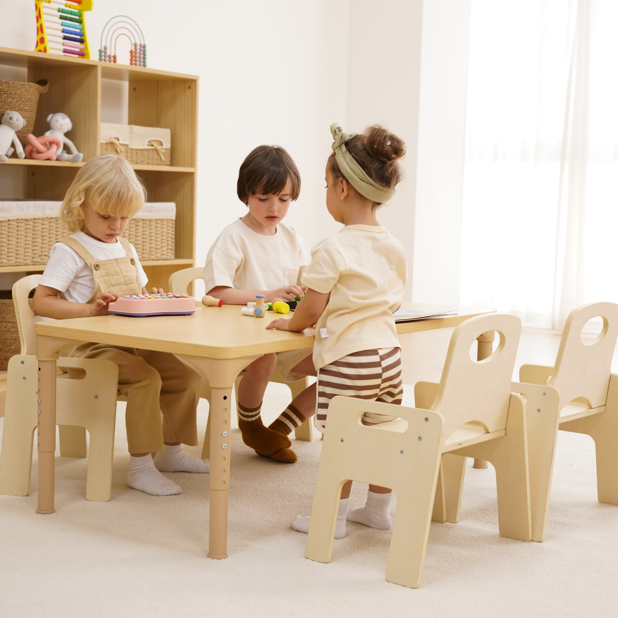 Avenlur Adrian Multi-Height Adjustable Wooden Table and Chairs Set