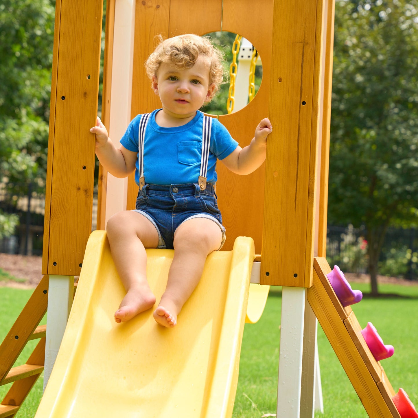 Forest Small Outdoor Toddler Swing Set | Compact Wooden Swing Frame for Babies & Kids