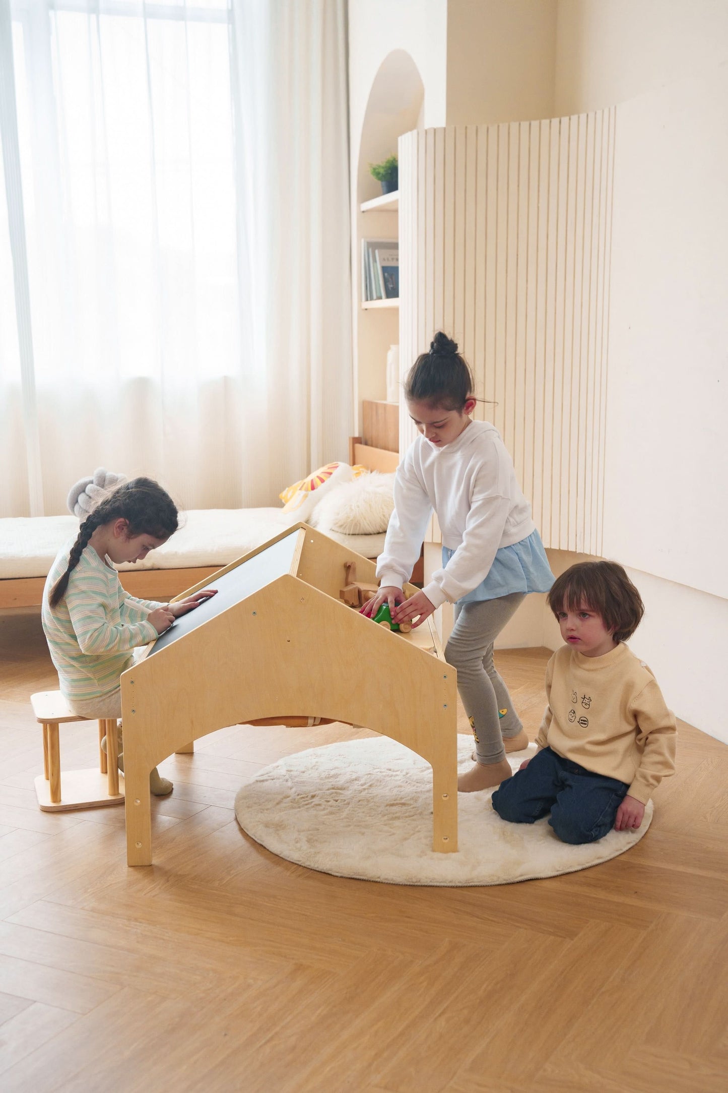 Ash Adjustable Wooden Learning Tent with Kids Desk & Chair – 2-in-1 Play & Study Station