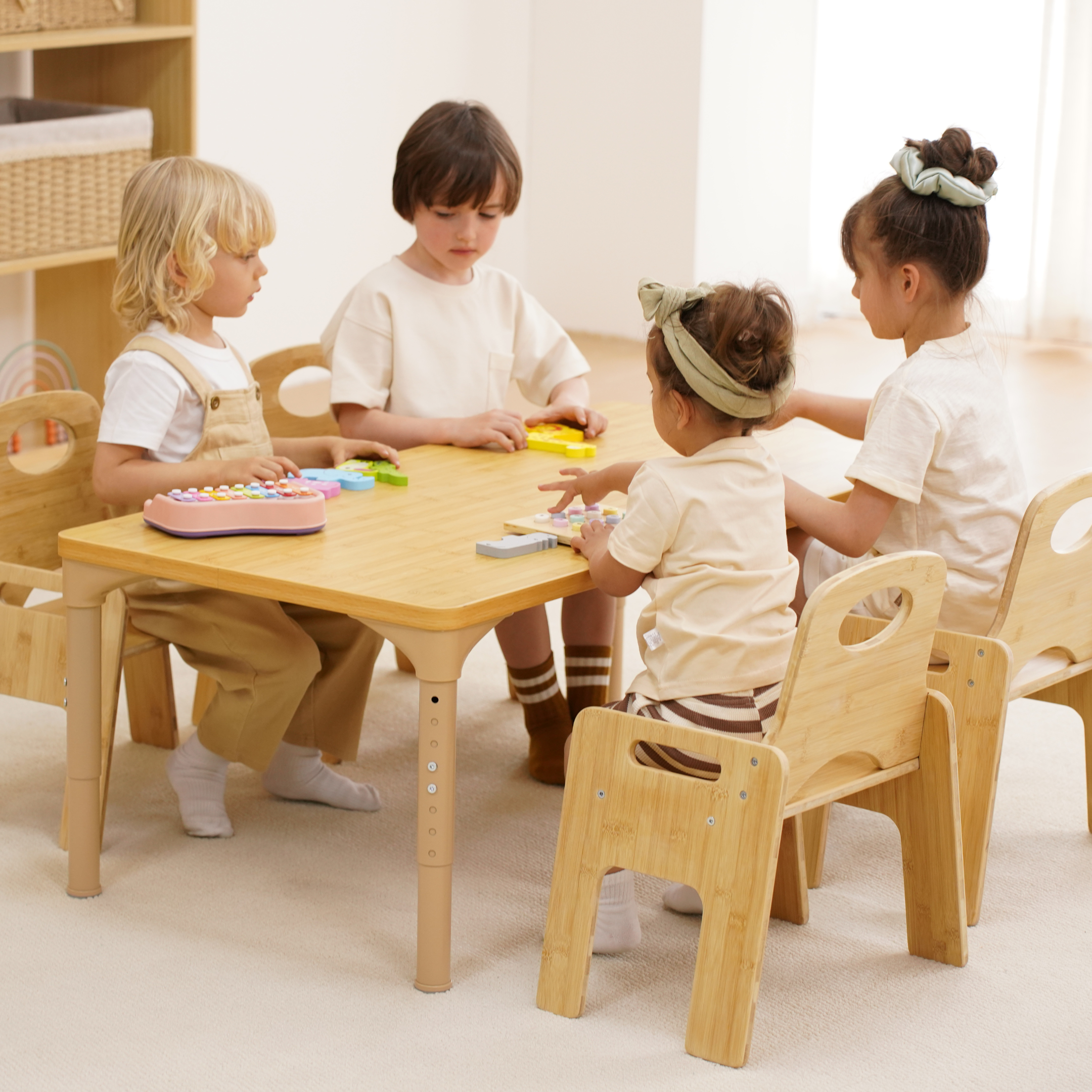 Avenlur Adrian Multi-Height Adjustable Wooden Table and Chairs Set - Montessori Inspired for Toddlers & Kids