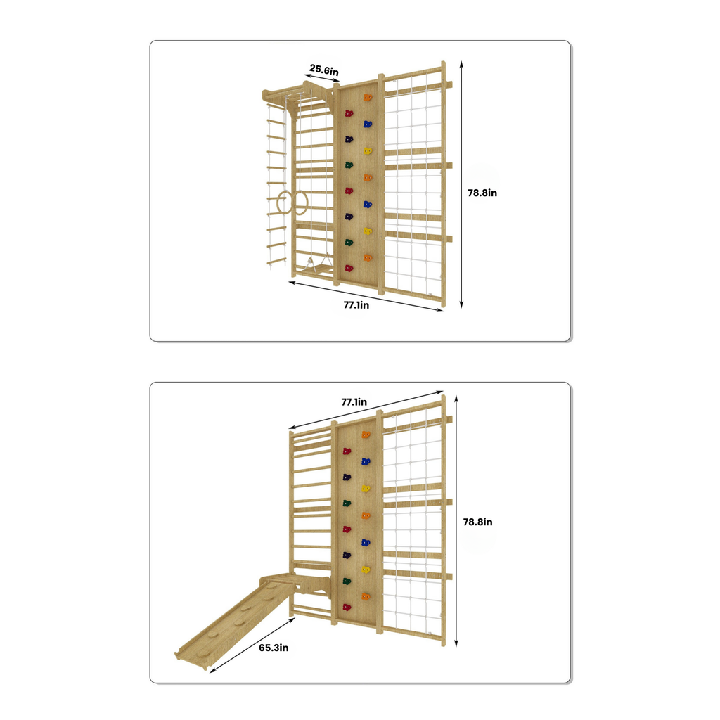 Walnut 9-in-1 Swedish Ladder Wall Gym | Indoor Wooden Climber & Activity Set for Kids