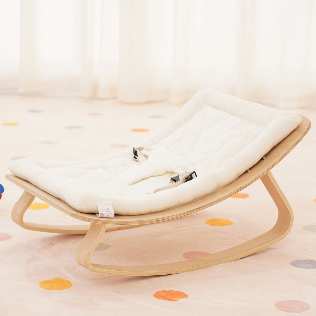 Avenlur Nest Wooden Baby Rocker – Natural Infant Lounger with Soft Padded Seat