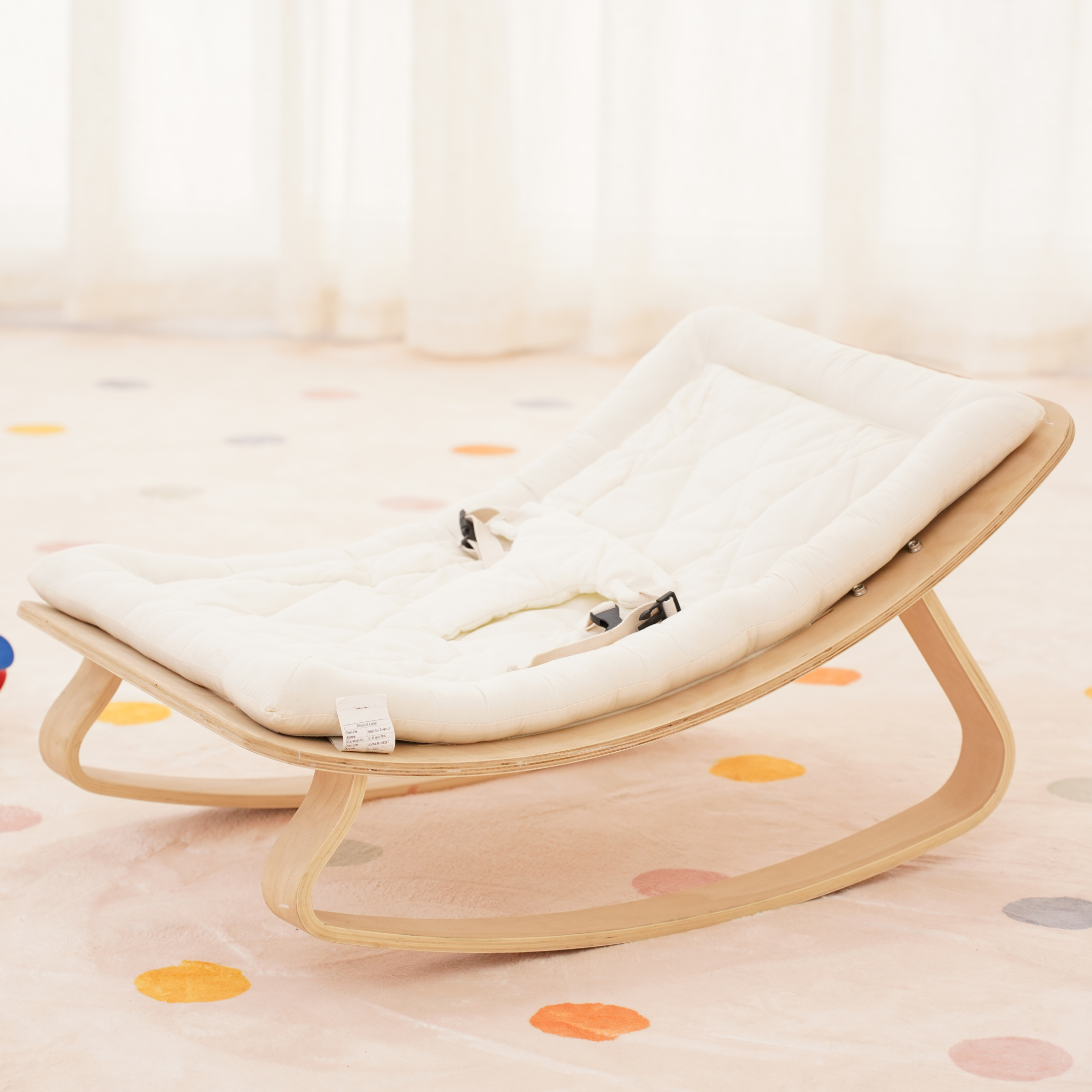 Avenlur Nest Wooden Baby Rocker – Natural Infant Lounger with Soft Padded Seat