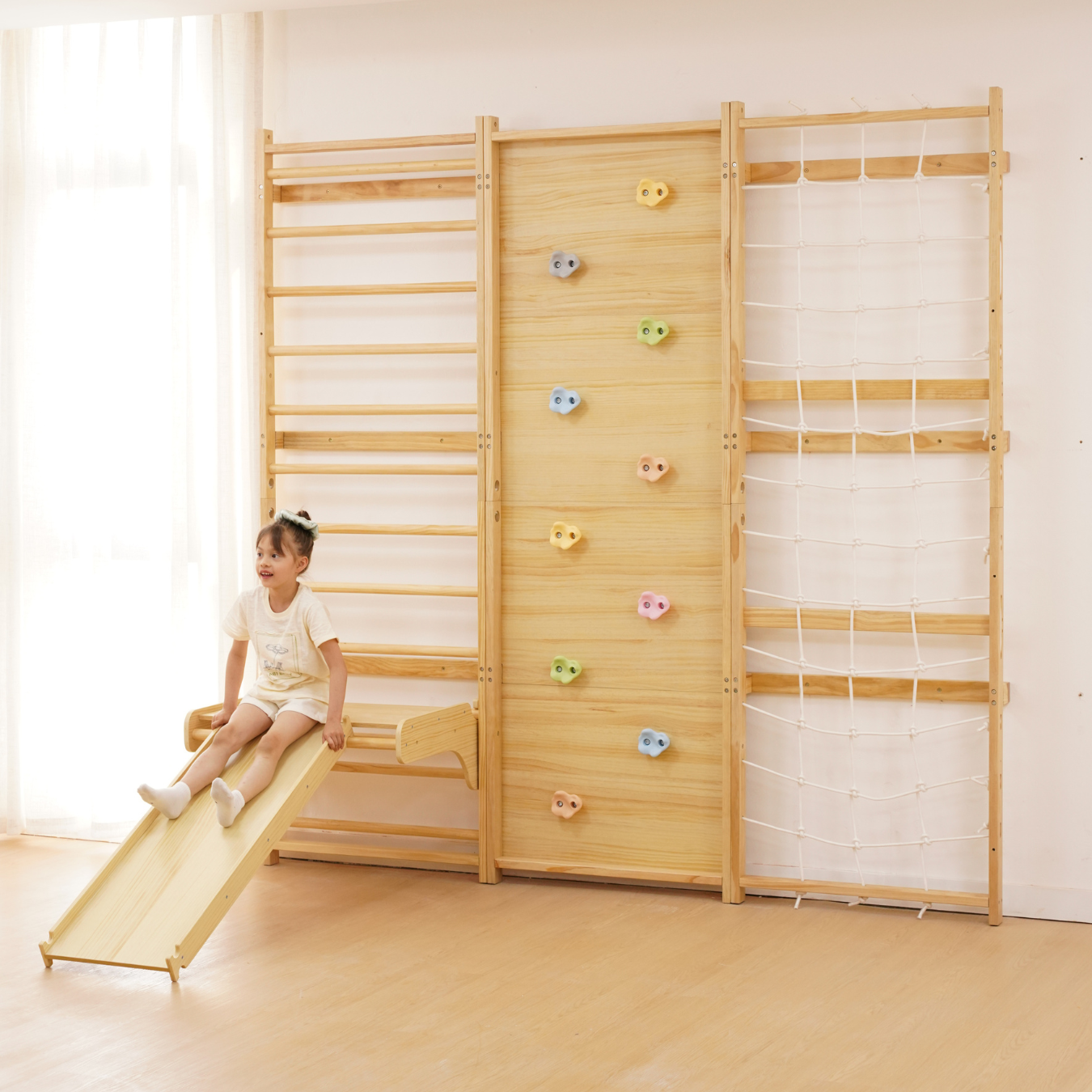 Walnut Modular 9-in-1 Swedish Ladder Wall Gym – Indoor Climber for Kids & Toddlers