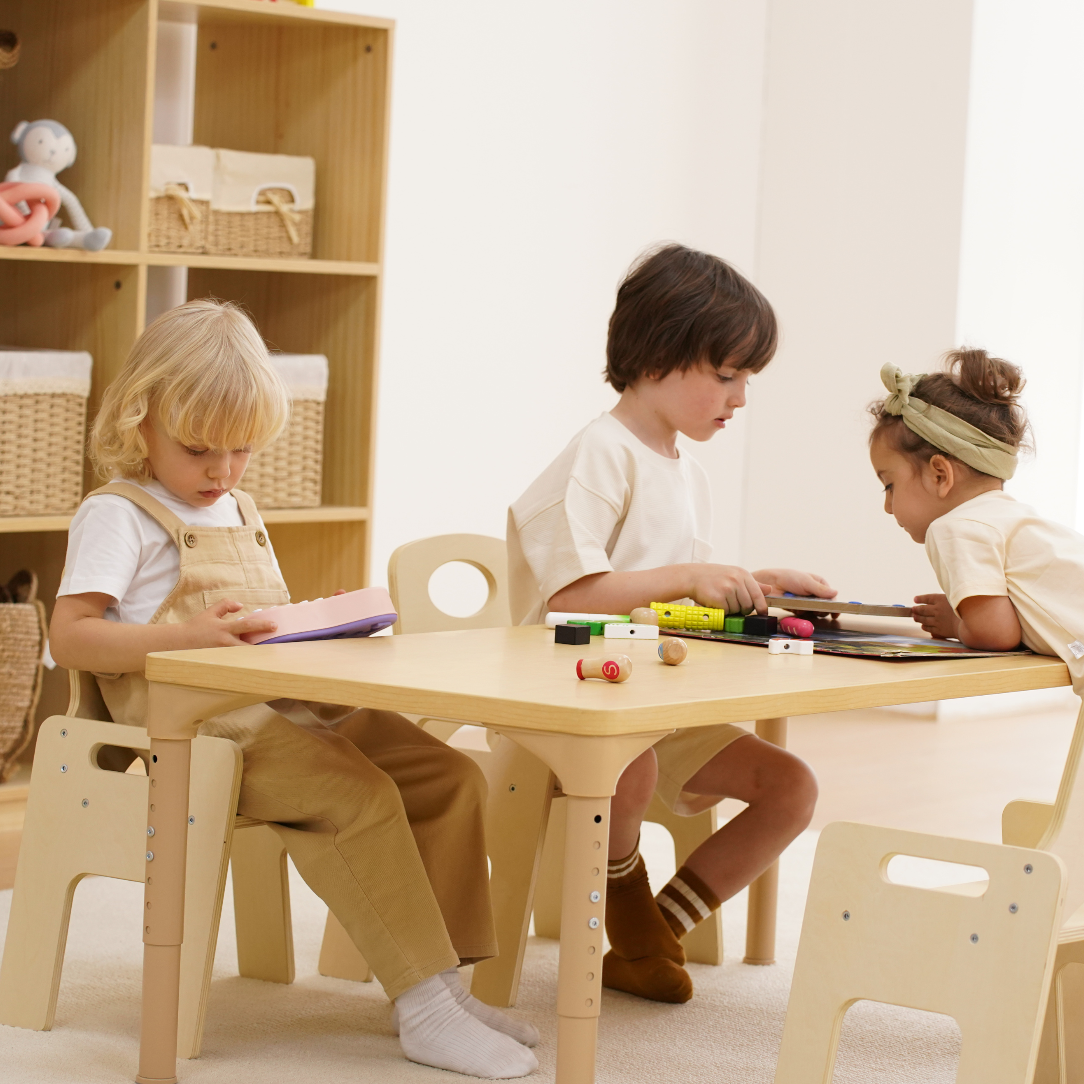 Avenlur Adrian Multi-Height Adjustable Wooden Table and Chairs Set - Montessori Inspired for Toddlers & Kids