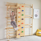 Walnut 9-in-1 Swedish Ladder Wall Gym | Indoor Wooden Climber & Activity Set for Kids