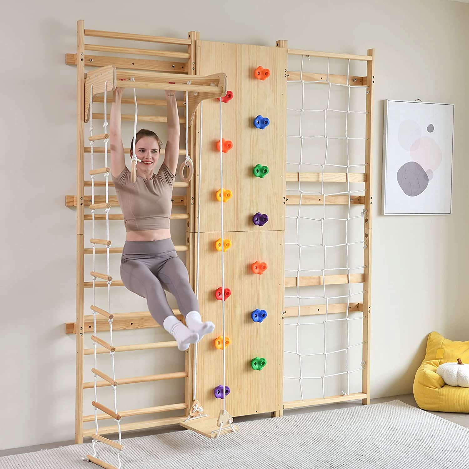 Walnut 9-in-1 Swedish Ladder Wall Gym | Indoor Wooden Climber & Activity Set for Kids