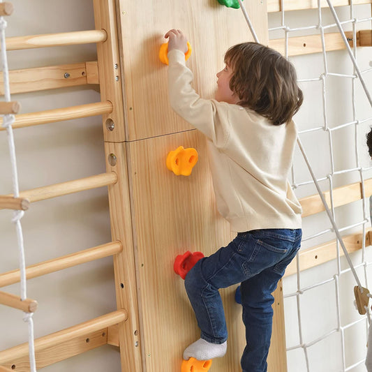 Walnut 9-in-1 Swedish Ladder Wall Gym | Indoor Wooden Climber & Activity Set for Kids