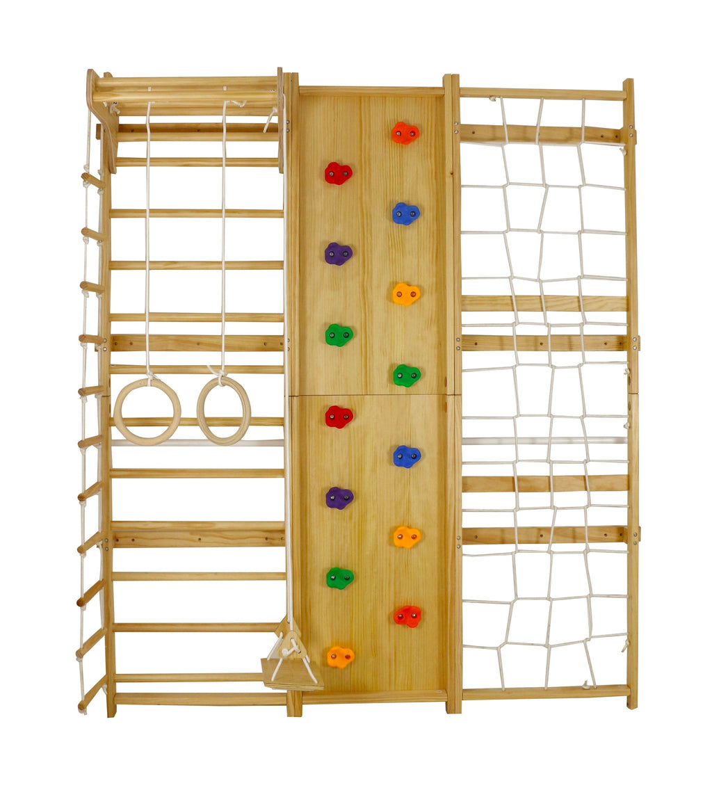 Walnut 9-in-1 Swedish Ladder Wall Gym | Indoor Wooden Climber & Activity Set for Kids