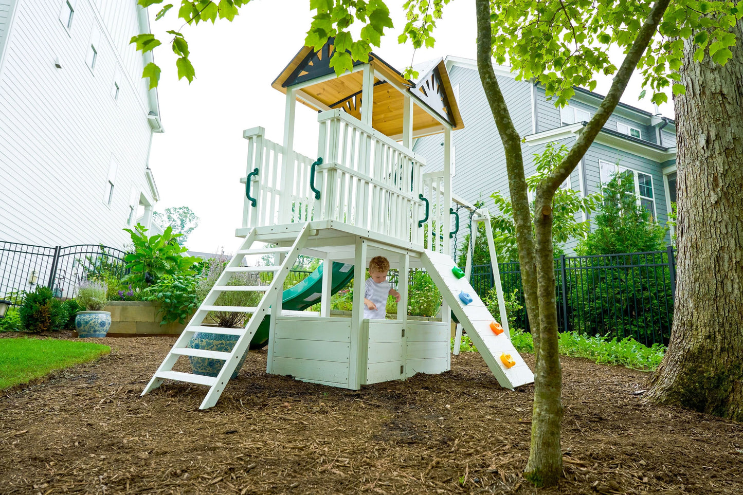 Craftsman Modern Outdoor Swing Set | Wooden Backyard Swing Frame for Kids