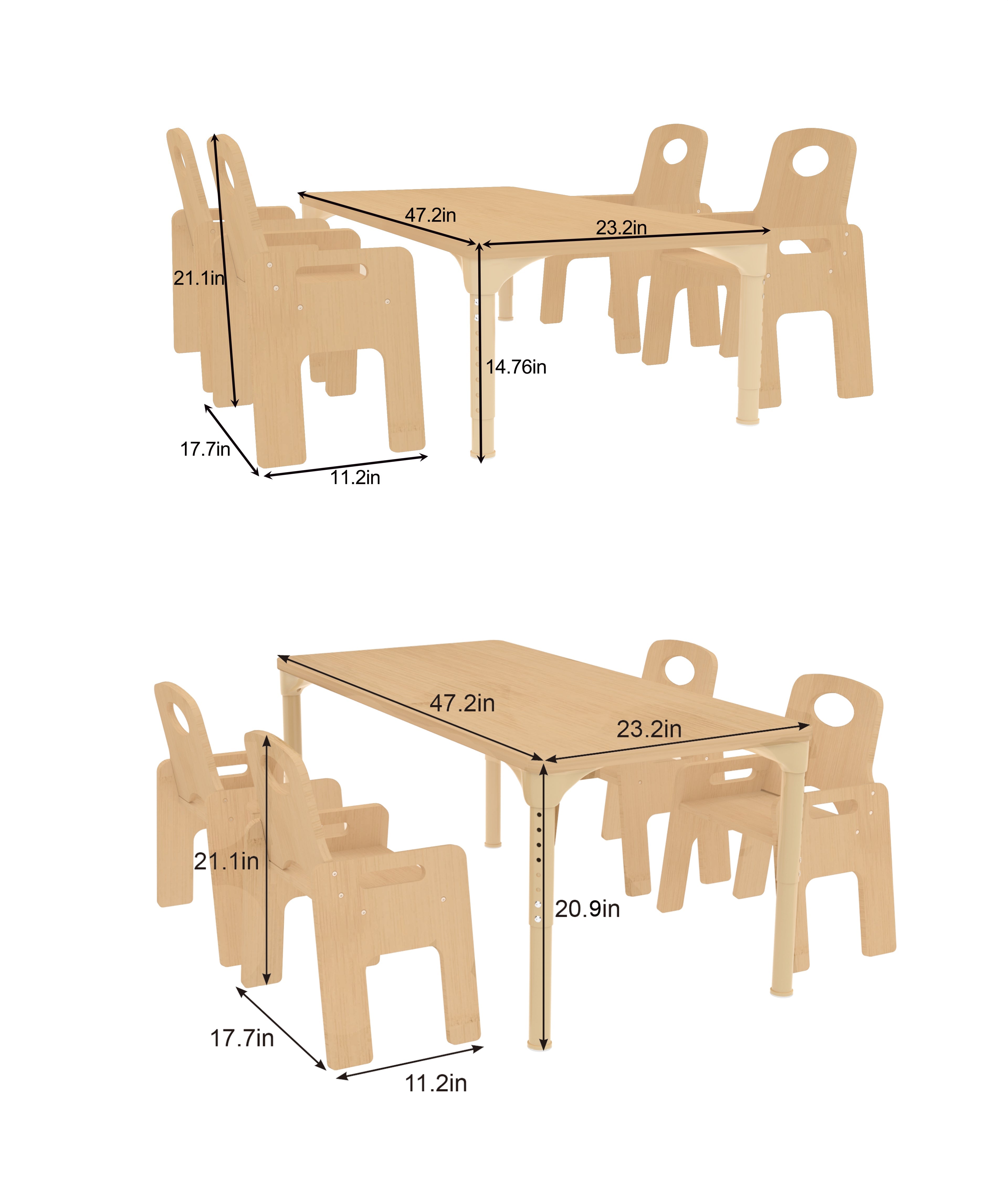 Avenlur Adrian Multi-Height Adjustable Wooden Table and Chairs Set - Montessori Inspired for Toddlers & Kids