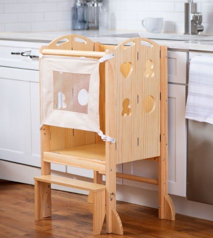 Plum 3-in-1 Foldable Kitchen Tower, Step Stool & Chalkboard for Toddlers
