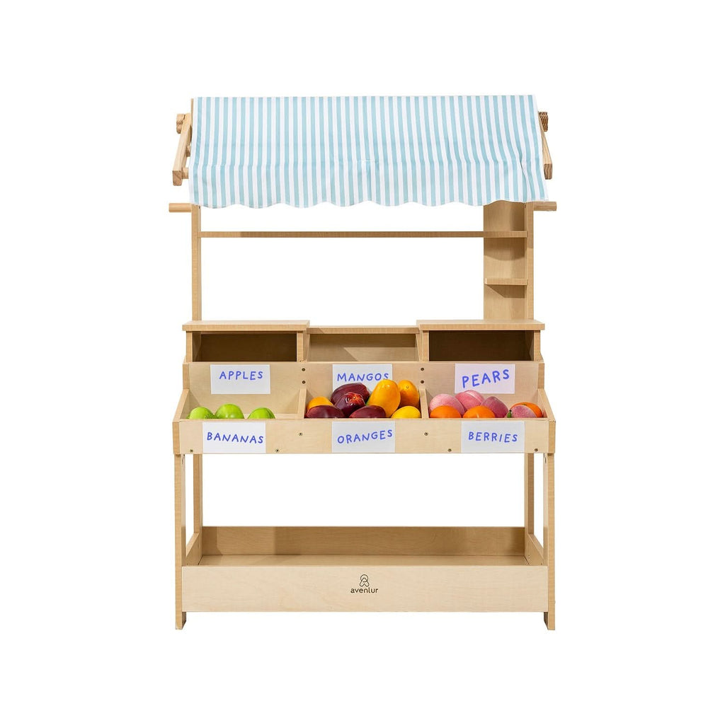 Cypress Wooden Market Stand – Pretend Play Shop for Kids with Storage