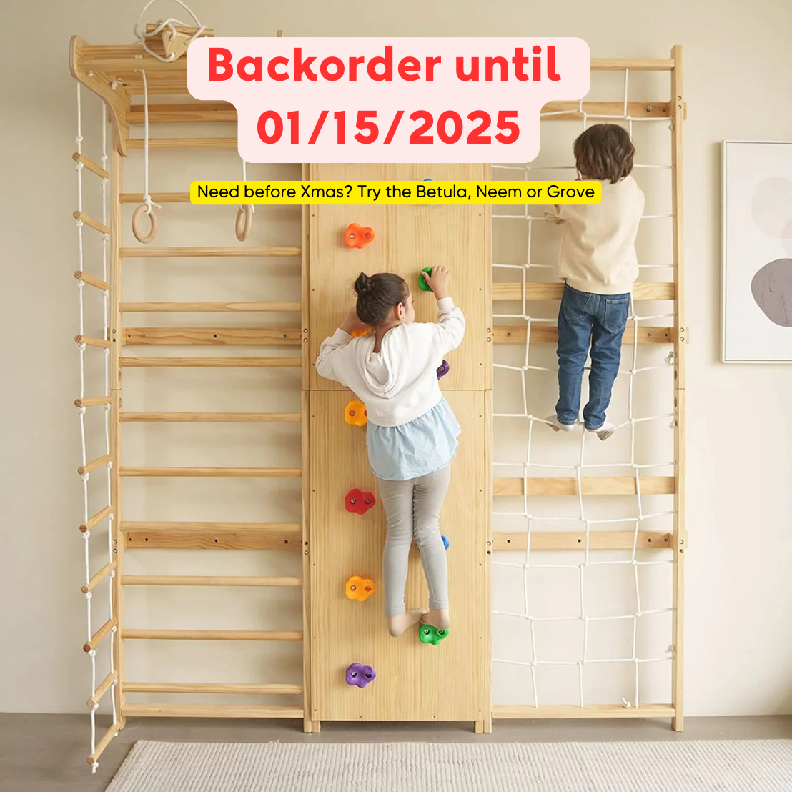 Walnut 9-in-1 Swedish Ladder Wall Gym | Indoor Wooden Climber & Activity Set for Kids