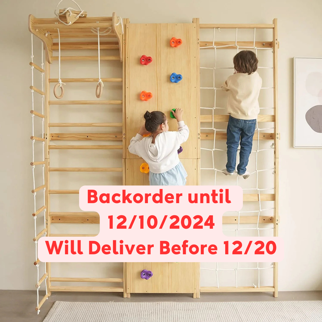 Walnut 9-in-1 Swedish Ladder Wall Gym | Indoor Wooden Climber & Activity Set for Kids
