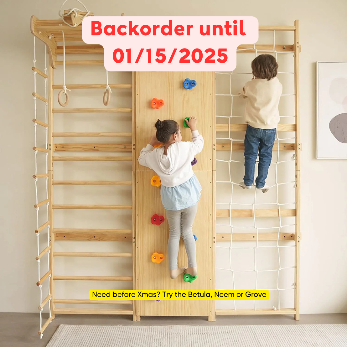 Walnut 9-in-1 Swedish Ladder Wall Gym | Indoor Wooden Climber & Activity Set for Kids