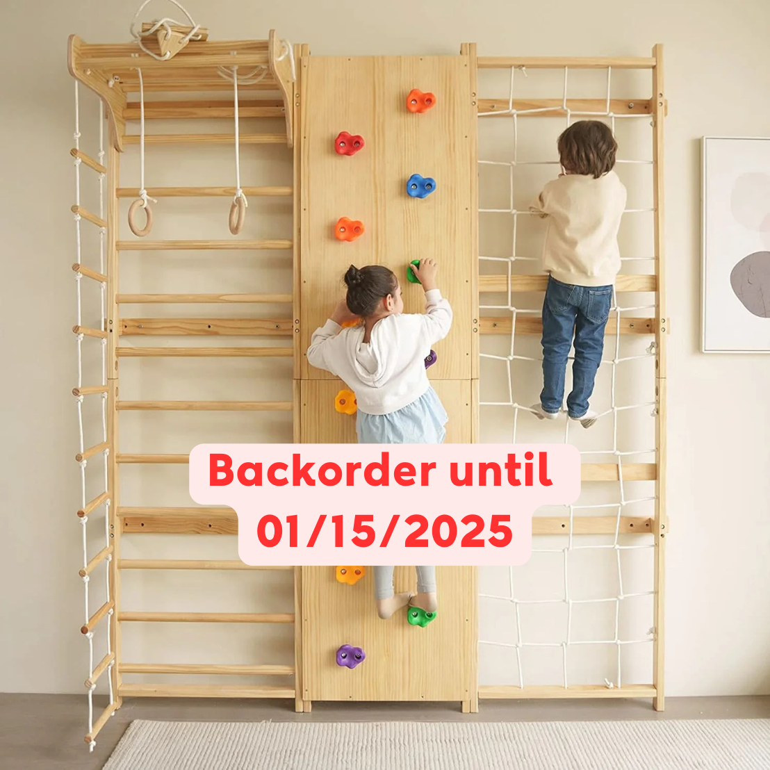 Walnut 9-in-1 Swedish Ladder Wall Gym | Indoor Wooden Climber & Activity Set for Kids
