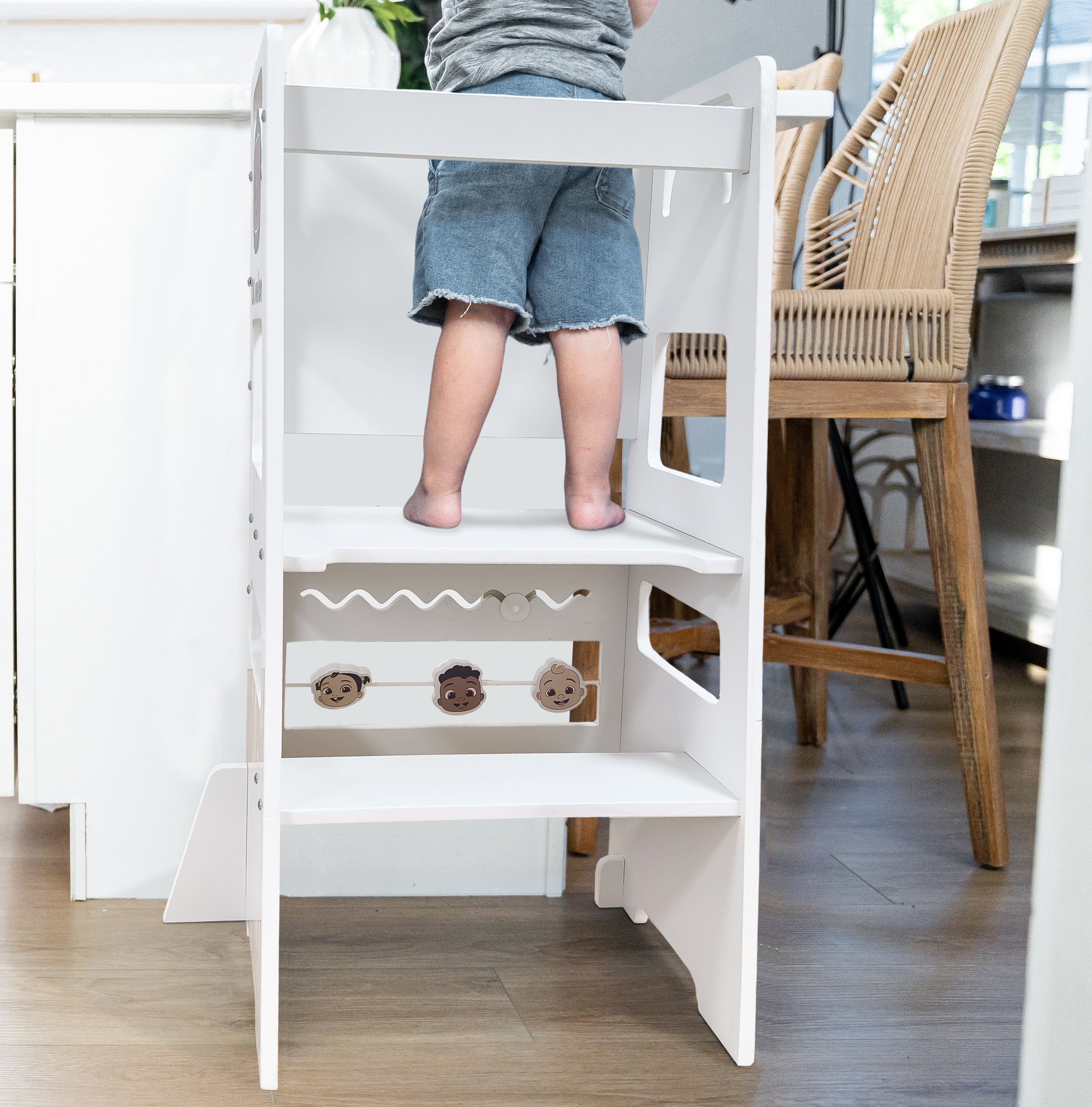 Date CocoMelon 3-in-1 Kitchen Tower for Kids – Step Stool & Chalkboard Learning Helper