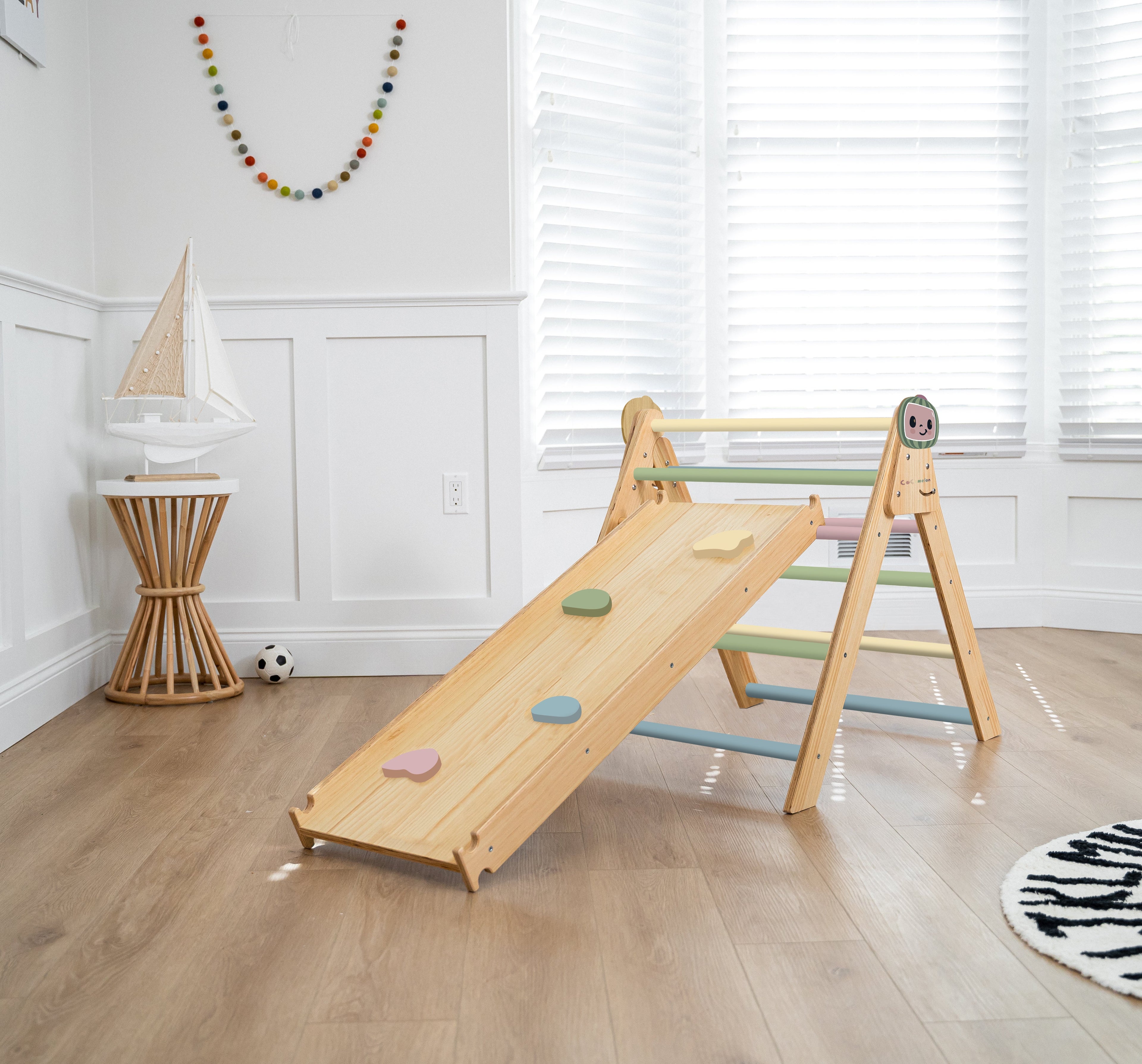 Hazel CocoMelon Pikler Triangle & Rocker Set – Montessori Climbing Ladder for Toddlers