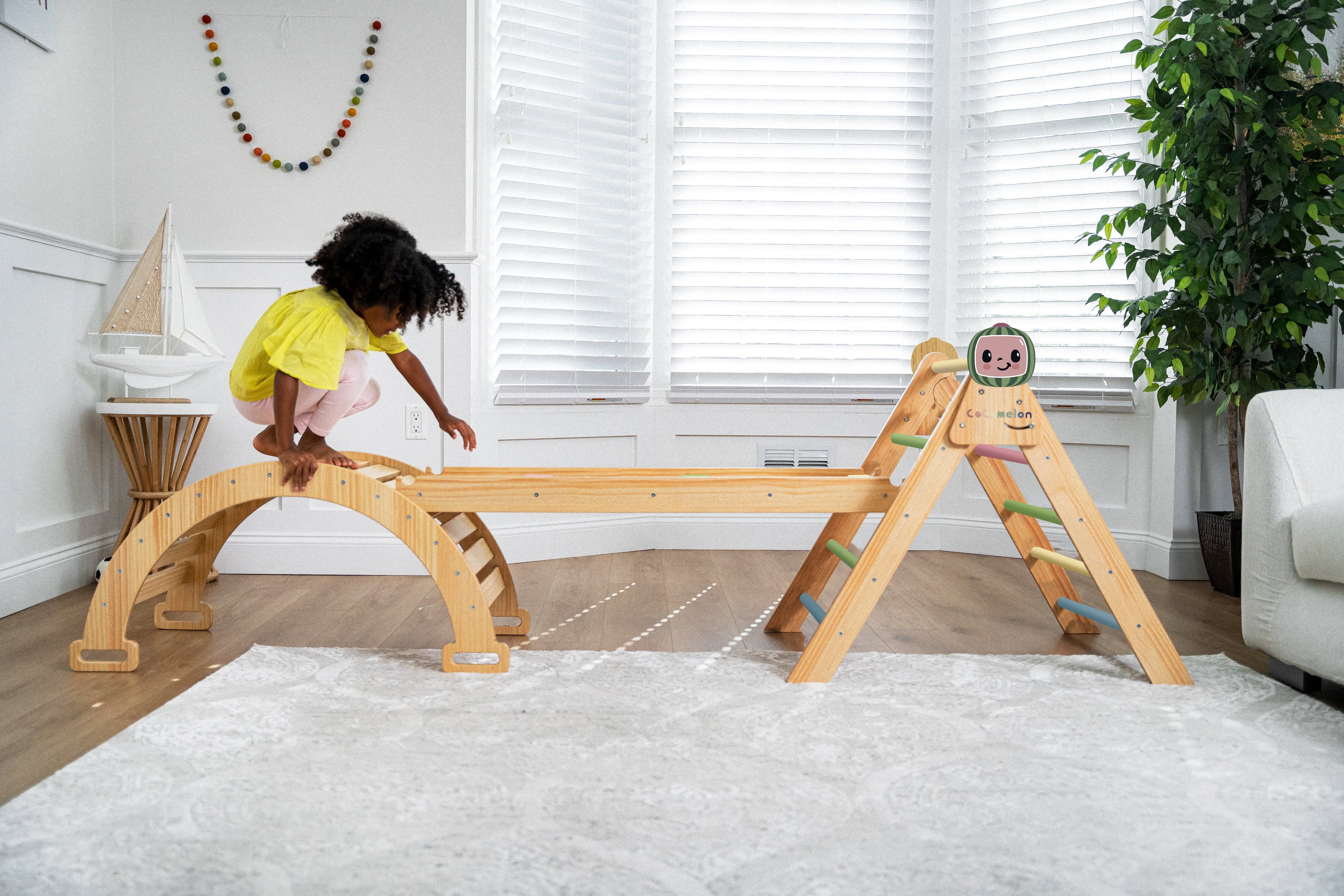 Hazel CocoMelon Pikler Triangle & Rocker Set – Montessori Climbing Ladder for Toddlers