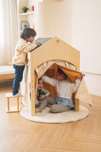Ash Adjustable Wooden Learning Tent with Kids Desk & Chair – 2-in-1 Play & Study Station