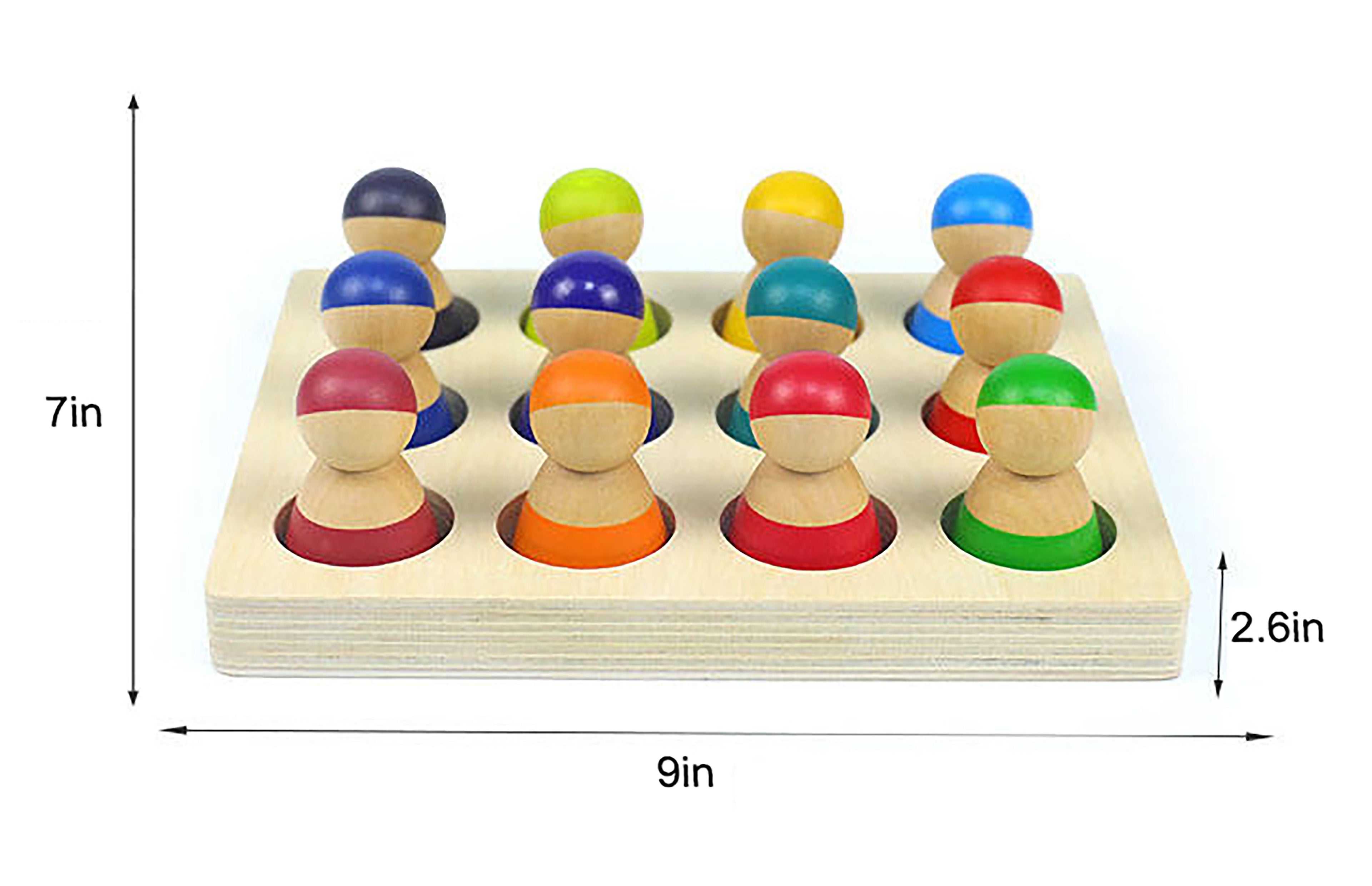 Wooden Rainbow Peg Dolls Figures 12 Piece Set