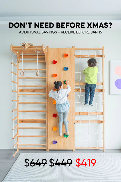 Walnut 9-in-1 Swedish Ladder Wall Gym | Indoor Wooden Climber & Activity Set for Kids