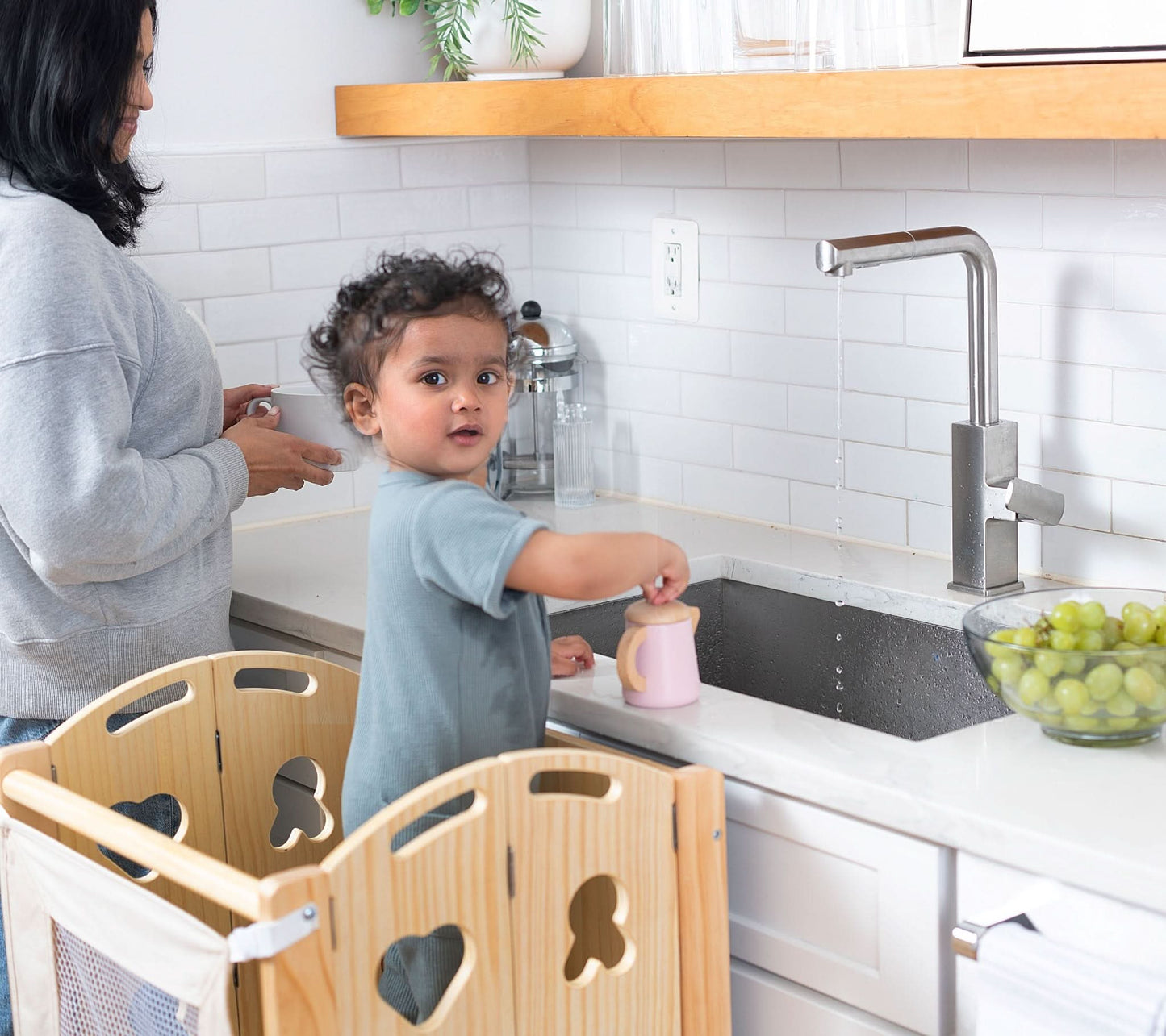 Laurel 4-in-1 Foldable Kitchen Tower, Step Stool, Slide & Chalkboard for Toddlers