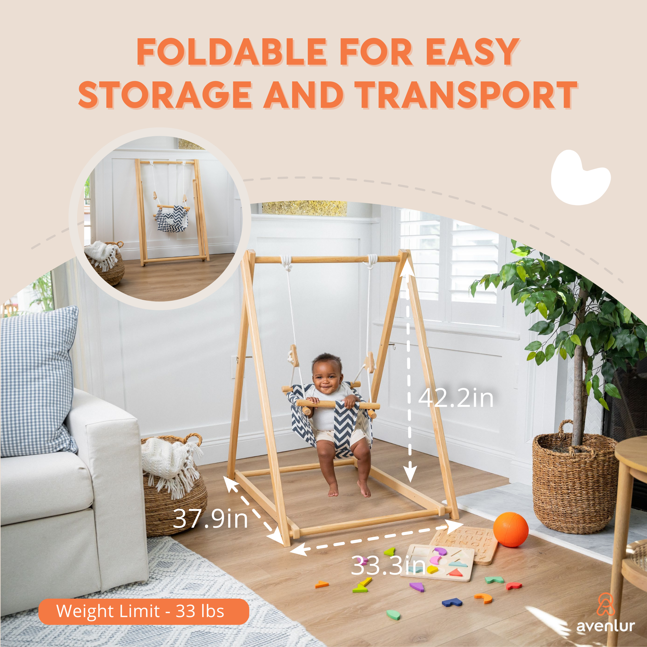 Spruce - Baby and Toddler Foldable Wooden Swing Set